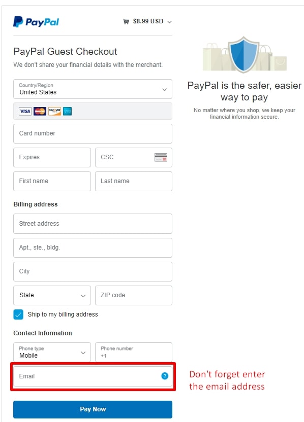 Buy reset key with Paypal guest checkout